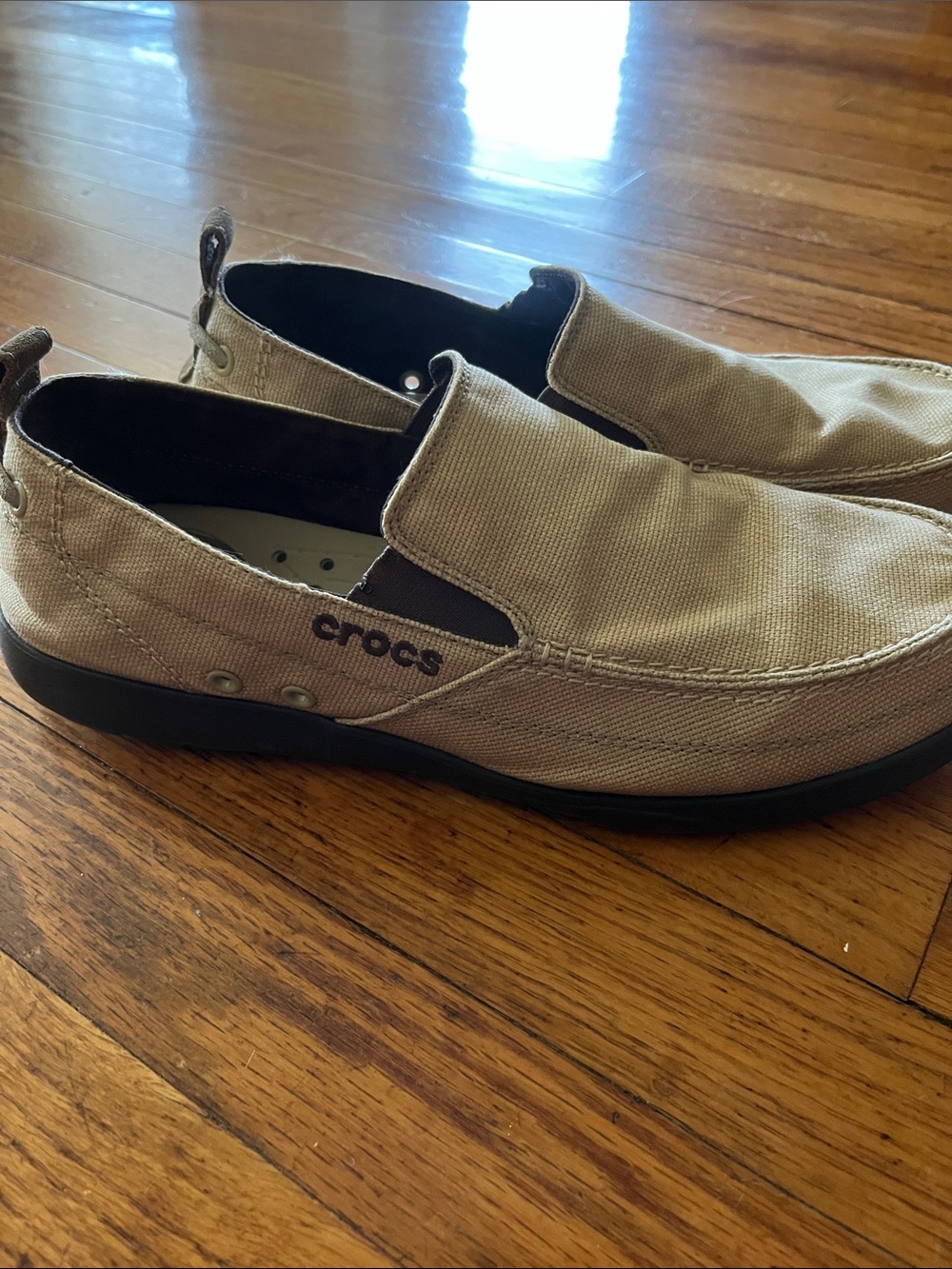 CROCS Men's Walu Slip-On Loafers in Khaki Canvas